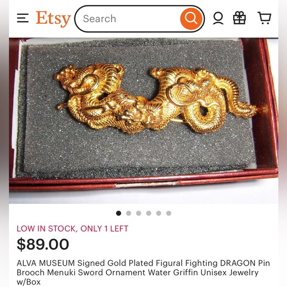 Vintage Gold-Tone Asian Dragon Brooch Marked ALVA MUSEUM REPLICAS - Picture 7 of 7